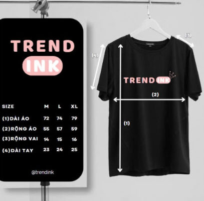 bảng size áo in chữ đẹp tại Trendink 